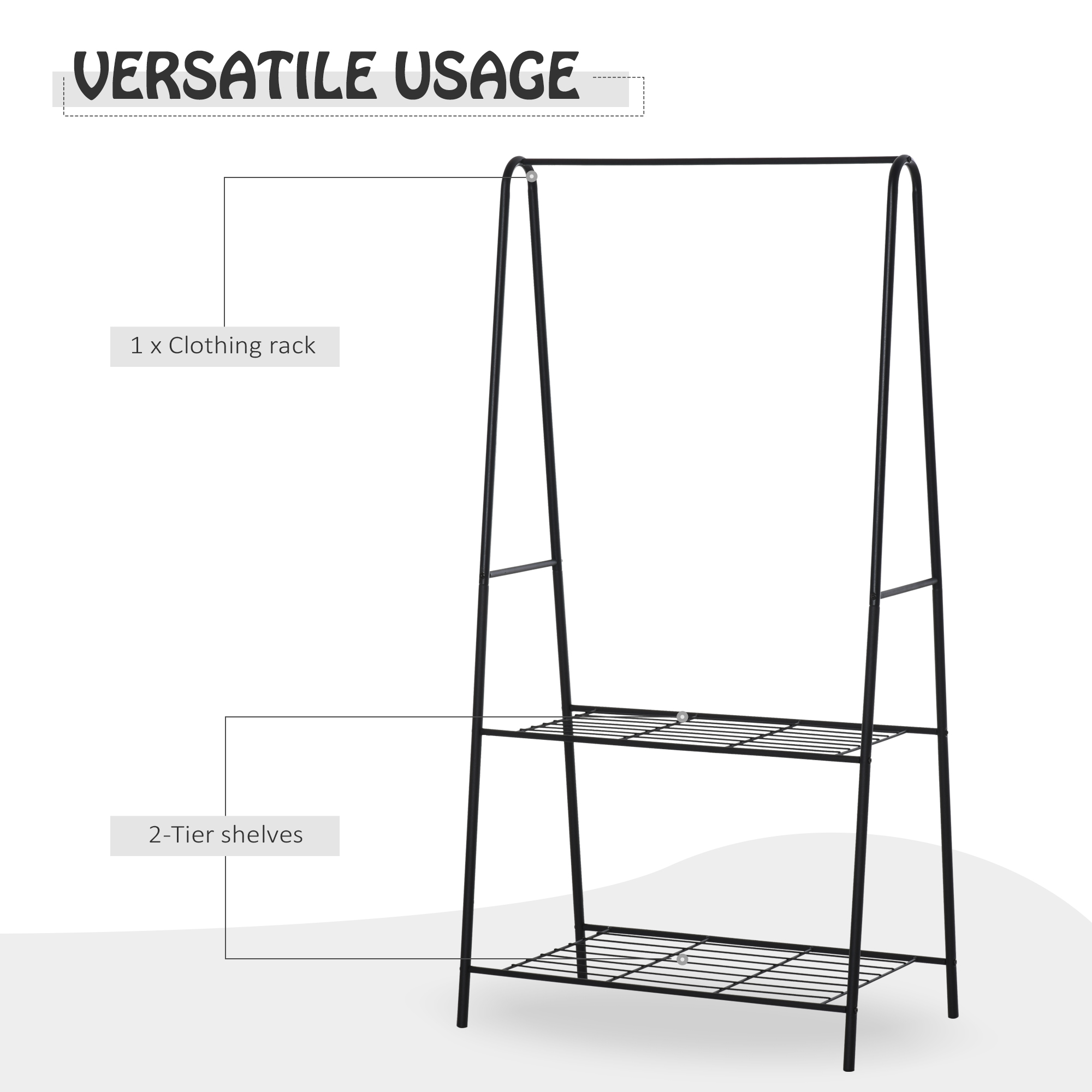Clothes Rack, 2-Tier, A Shaped, Steel-Black - Image 6