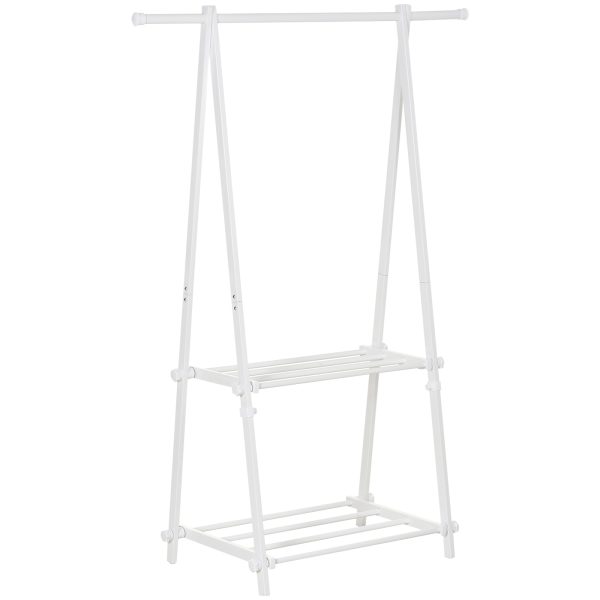 Steel Freestanding Clothes Rail w/ 2 Shelves White