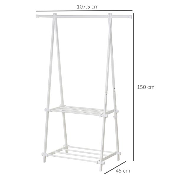 Steel Freestanding Clothes Rail w/ 2 Shelves White - Image 3
