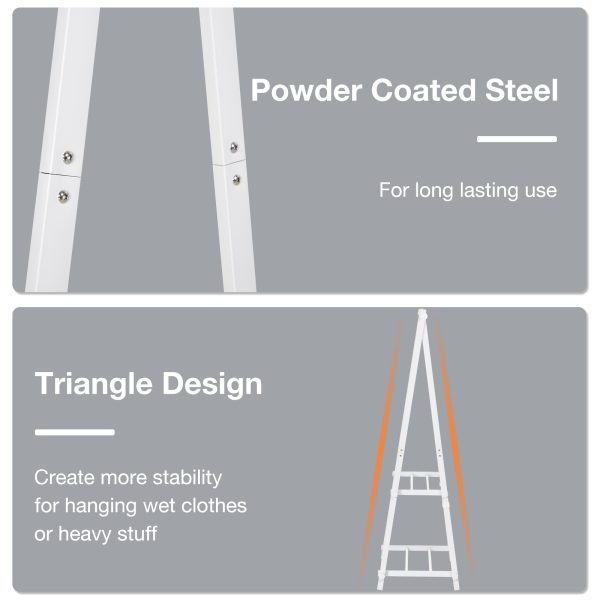 Steel Freestanding Clothes Rail w/ 2 Shelves White - Image 4