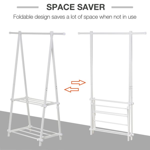 Steel Freestanding Clothes Rail w/ 2 Shelves White - Image 5