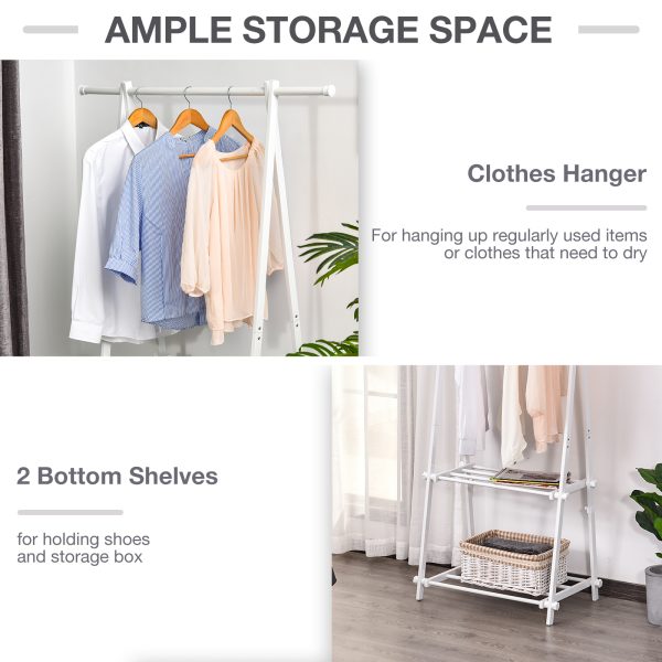 Steel Freestanding Clothes Rail w/ 2 Shelves White - Image 6