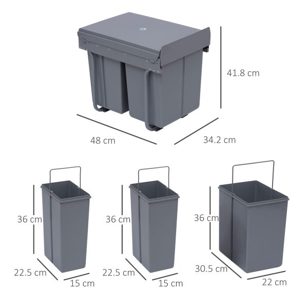 Recycle Waste Bin Pull Out Dustbin Recycling Cabinet  40L-Grey - Image 3