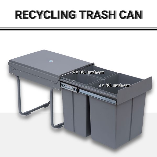 Recycle Waste Bin Pull Out Dustbin Recycling Cabinet  40L-Grey - Image 4