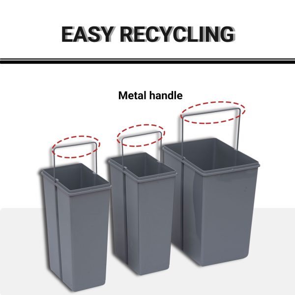 Recycle Waste Bin Pull Out Dustbin Recycling Cabinet  40L-Grey - Image 5