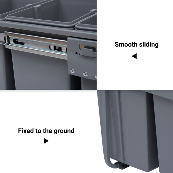 Recycle Waste Bin Pull Out Dustbin Recycling Cabinet  40L-Grey - Image 6