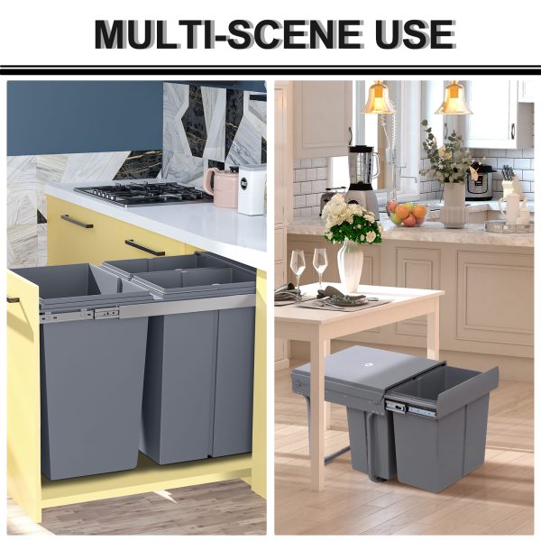 Recycle Waste Bin Pull Out Dustbin Recycling Cabinet  40L-Grey - Image 7