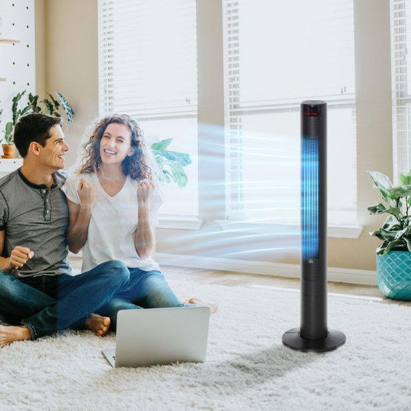 ABS Oscillating 3-Speed Tower Fan w/ Remote Control Black - Image 2