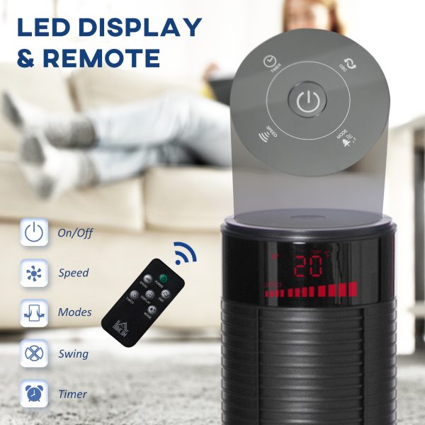ABS Oscillating 3-Speed Tower Fan w/ Remote Control Black - Image 6