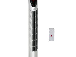 40W Wind Speed Adjustable ABS Quiet Oscillating Tower Fan w/ Remote Silver