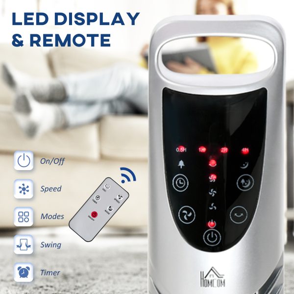 40W Wind Speed Adjustable ABS Quiet Oscillating Tower Fan w/ Remote Silver - Image 6