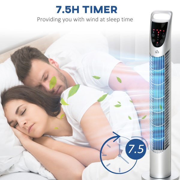 40W Wind Speed Adjustable ABS Quiet Oscillating Tower Fan w/ Remote Silver - Image 7