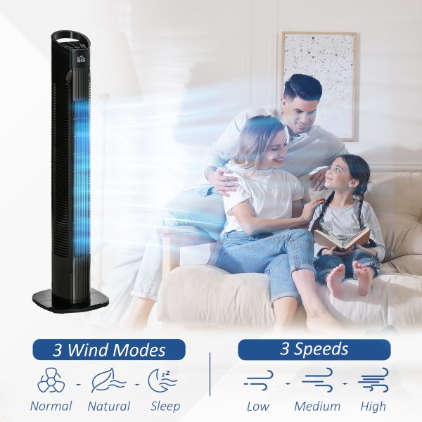 Tower Fan, 3 Speed 3 Mode, Timer, Oscillation, Controller, Black with 9 Setting - Image 5