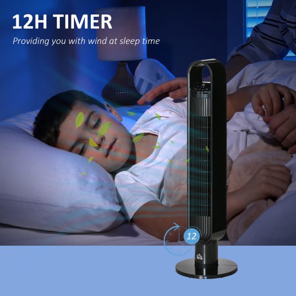 Tower Fan Cooling for Bedroom with Oscillating, 3 Sp, Timer, Black Home w/ RC, - Image 6