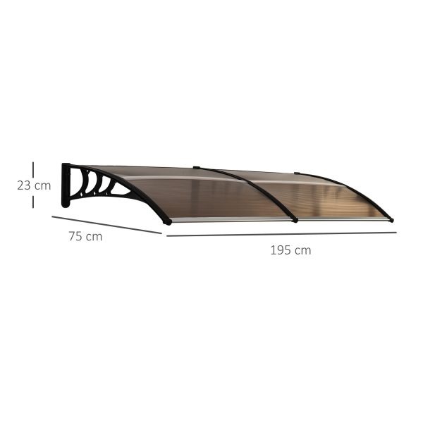 Outsunny 80 L x 195 W x 23 H cm Clear Polycarbonate Curved Awning Black - Image 3