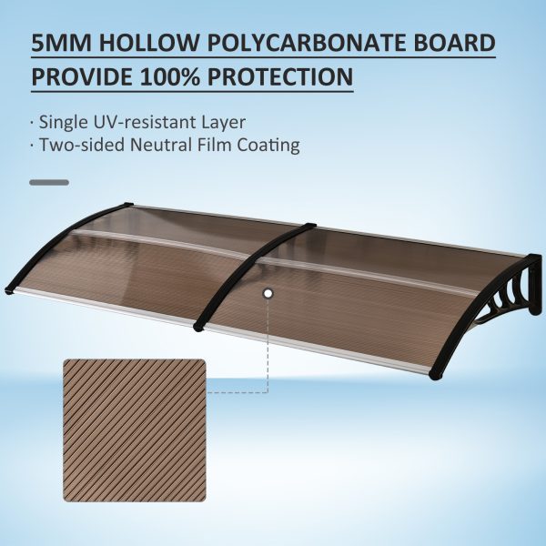 Outsunny 80 L x 195 W x 23 H cm Clear Polycarbonate Curved Awning Black - Image 4