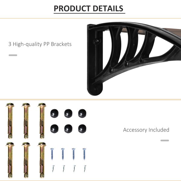 Outsunny 80 L x 195 W x 23 H cm Clear Polycarbonate Curved Awning Black - Image 5