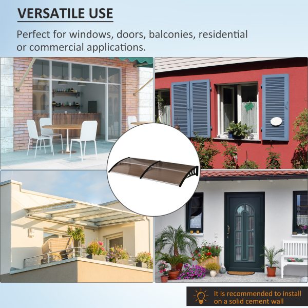 Outsunny 80 L x 195 W x 23 H cm Clear Polycarbonate Curved Awning Black - Image 6