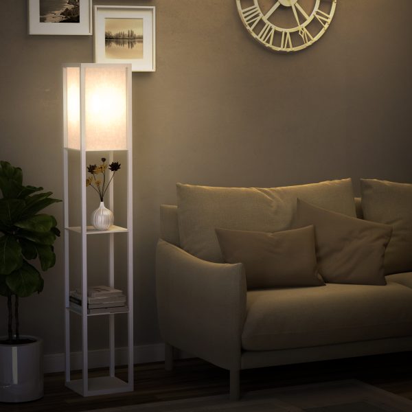 4-Tier Floor Lamp, Floor Light with Storage Shelf, White 3-Tier - Image 2