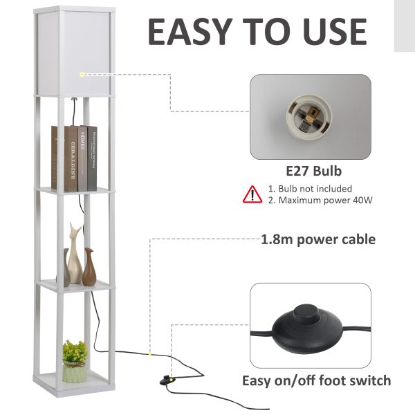 4-Tier Floor Lamp, Floor Light with Storage Shelf, White 3-Tier - Image 5