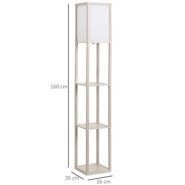 4-Tier Floor Lamp, Floor Light with Storage Shelf White and Oak 3-Tier - Image 3