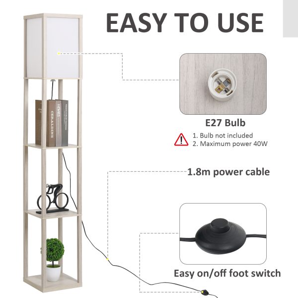 4-Tier Floor Lamp, Floor Light with Storage Shelf White and Oak 3-Tier - Image 5