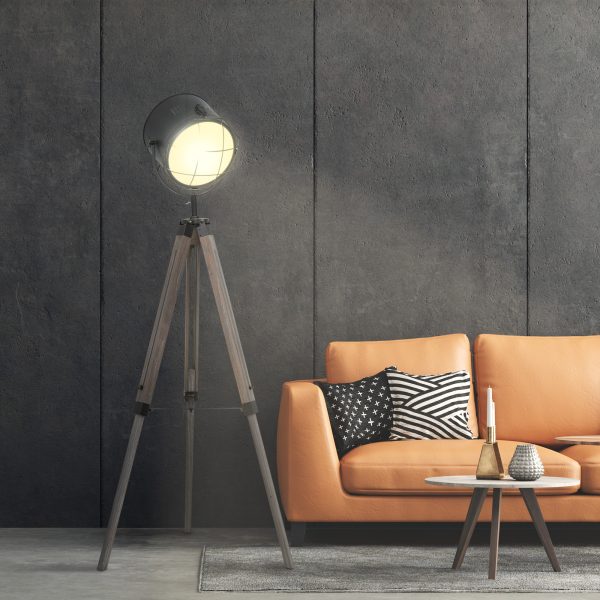 Pine Wood Tripod Spotlight Floor Lamp Brown/Black - Image 2