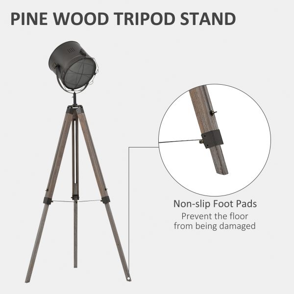 Pine Wood Tripod Spotlight Floor Lamp Brown/Black - Image 5