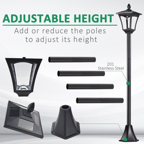 Outsunny Solar Powered Lamp Post, IP44, 18Lx18Wx160H cm-Black - Image 6