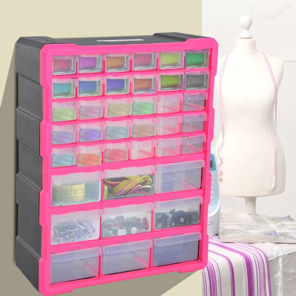 DURHAND 39 Drawer Cabinets, 47.5H cm, Plastic-Rose - Image 2