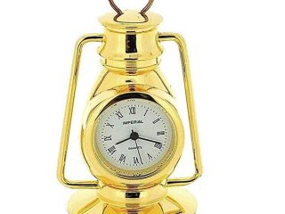 Miniature Clock Gold Plated Metal Hurricane Lamp Solid Brass IMP77 - CLEARANCE NEEDS RE-BATTERY
