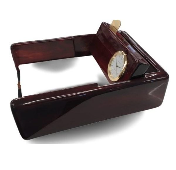 Miniature Clock With Brown Notepad Holder Solid wood IMP201 - CLEARANCE NEEDS RE-BATTERY - Image 3