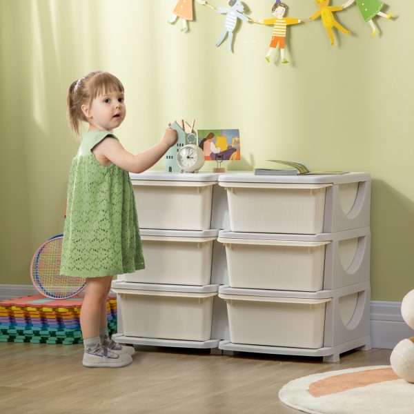 Kids Storage Unit Toy Box Vertical Dresser with Six Drawers - Cream HOMCOM - Image 2