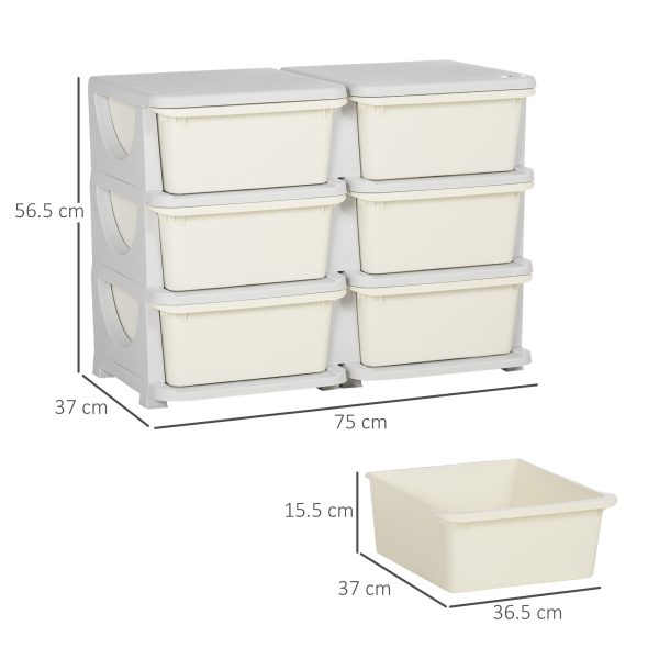 Kids Storage Unit Toy Box Vertical Dresser with Six Drawers - Cream HOMCOM - Image 3