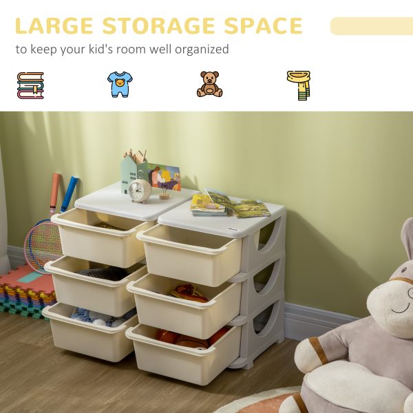 Kids Storage Unit Toy Box Vertical Dresser with Six Drawers - Cream HOMCOM - Image 4