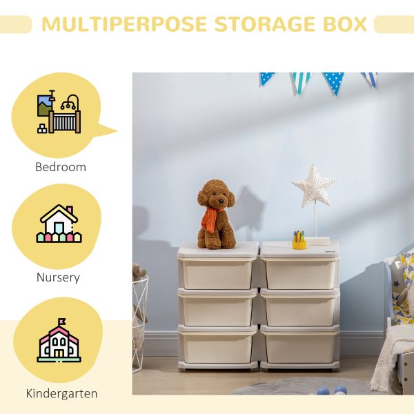 Kids Storage Unit Toy Box Vertical Dresser with Six Drawers - Cream HOMCOM - Image 5