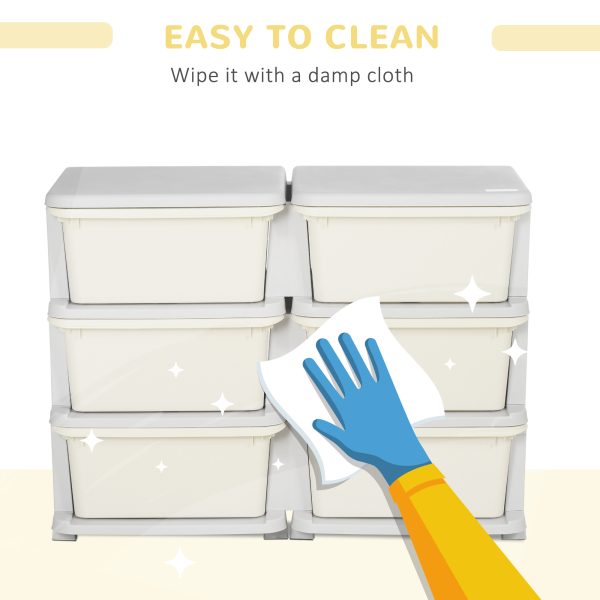 Kids Storage Unit Toy Box Vertical Dresser with Six Drawers - Cream HOMCOM - Image 6