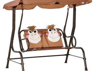 Two-Seat Kids Canopy Swing Chair Adjustable Awning, Seatbelt