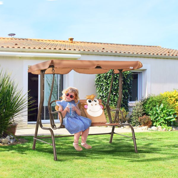 Two-Seat Kids Canopy Swing Chair Adjustable Awning, Seatbelt - Image 2