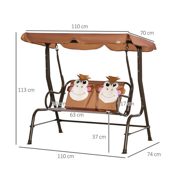 Two-Seat Kids Canopy Swing Chair Adjustable Awning, Seatbelt - Image 3