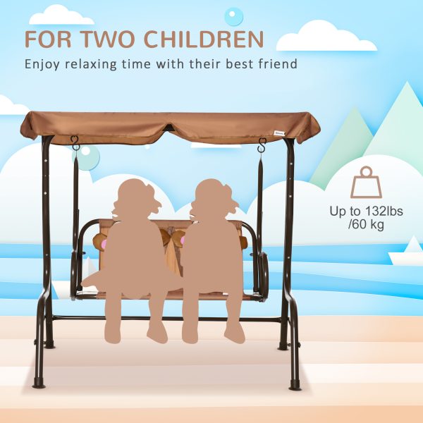 Two-Seat Kids Canopy Swing Chair Adjustable Awning, Seatbelt - Image 4