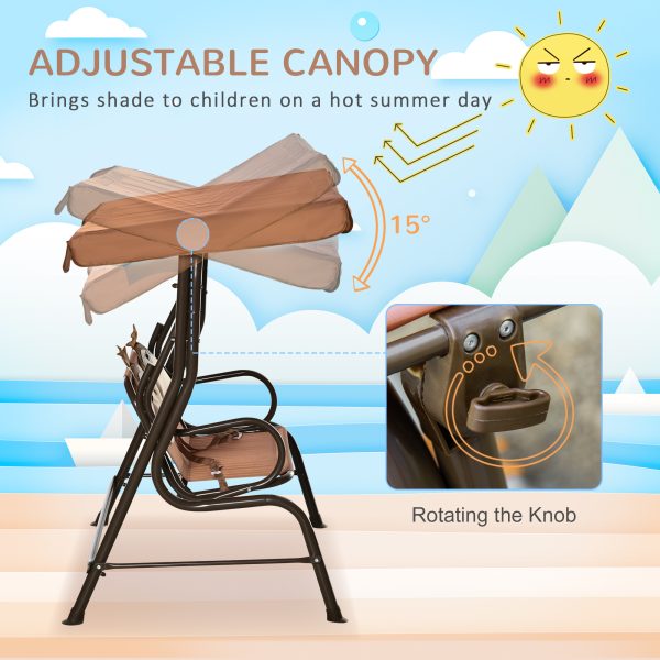 Two-Seat Kids Canopy Swing Chair Adjustable Awning, Seatbelt - Image 5