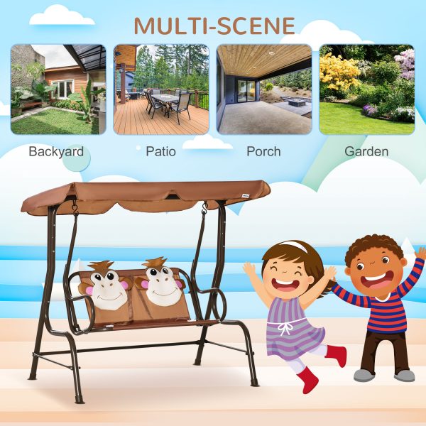 Two-Seat Kids Canopy Swing Chair Adjustable Awning, Seatbelt - Image 8