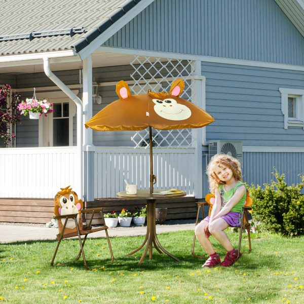 Kids Foldable Four-Piece Garden Set Table, Chairs, Umbrella - Image 2