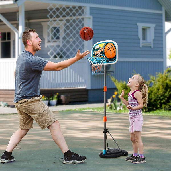 3 Pcs Kids Basketball Set Hoop Ball Pump Height Fillable Base 3-8 Yrs - Image 2
