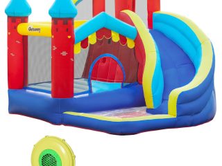 Kids Bouncy Castle with Slide Pool Trampoline Climbing Wall w/ Blower