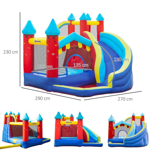 Kids Bouncy Castle with Slide Pool Trampoline Climbing Wall w/ Blower - Image 3