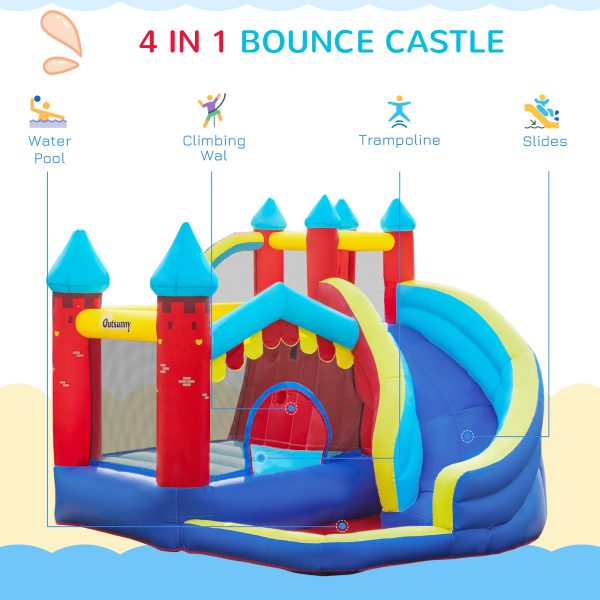 Kids Bouncy Castle with Slide Pool Trampoline Climbing Wall w/ Blower - Image 4