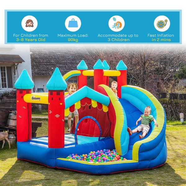 Kids Bouncy Castle with Slide Pool Trampoline Climbing Wall w/ Blower - Image 5