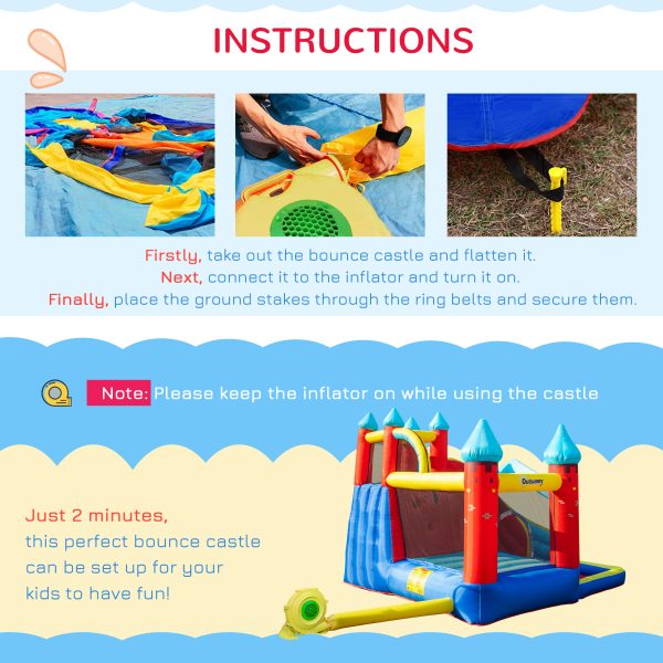 Kids Bouncy Castle with Slide Pool Trampoline Climbing Wall w/ Blower - Image 6
